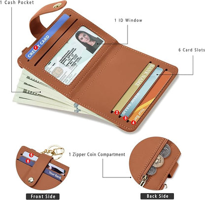 Airkit Small Wallets Woman RFID Blocking Leather Credit Card Holder - with ID Window - Card Wallets for Women - with Zipper Coin Purse - Keychain Wallet