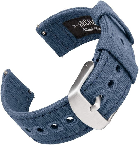 Archer Watch Straps - Canvas Quick Release Watch Bands (Classic Denim Blue, 22mm)