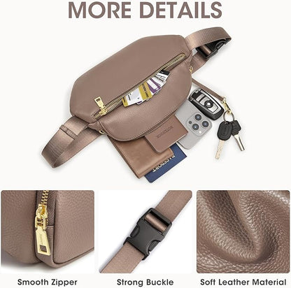 Kattee Fanny Packs for Women, Leather Crossbody Bags for Women Trendy, Small Belt Bag,Fashion Waist Packs with RFID Blocking, Khaki