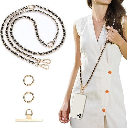 Clip and Go Phone Strap Chain Crossbody Trendy Hands-Free Cross Body Cell Phone Lanyard for Women, Fashion Accessories Neck Chain for iPhone and Smartphone, Black Gold