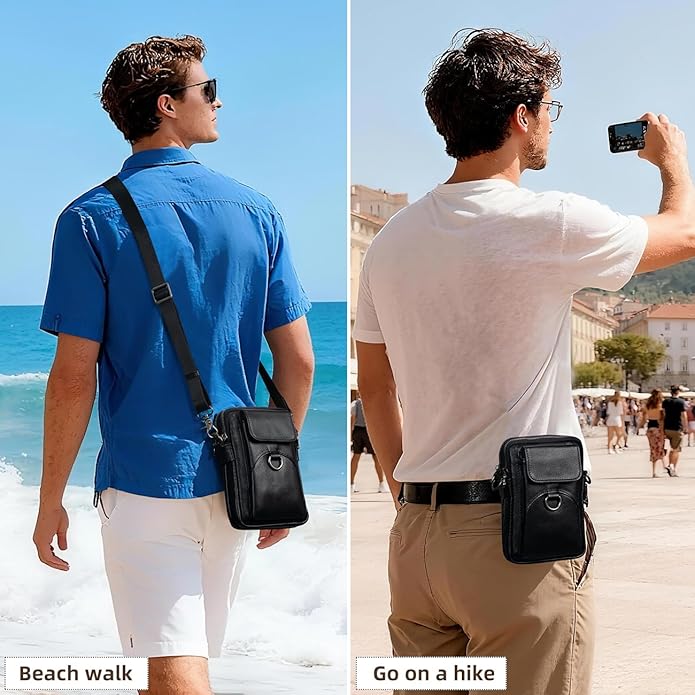Augus Genuine Leather Small Crossbody Bag Cell Phone Messenger Purse Shoulder Waist Bag for Daily Use for Women and Men