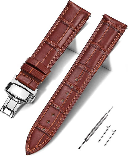 EACHE Croco Design Leather Watch Bands for Men Women,Quick Release Strap with Butterfly Deployment Buckle 18mm 19mm 20mm 21mm 22mm 23mm 24mm