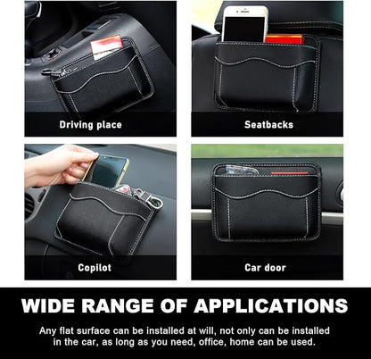 povtii Car Seat Side Pocket Organizer, PU Leather Cell Phone Sunglasses Storage Pocket, Mini Seat Gap Filler Pouch for Auto Seat Door Window Console, Interior Car Accessories (Black)