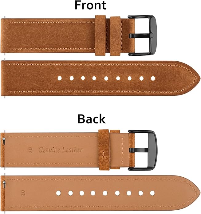 Vancle Quick Release Genuine Leather Watch Band 20mm 22mm Watch Strap, Top Grain Leather Watch bands for Men Women