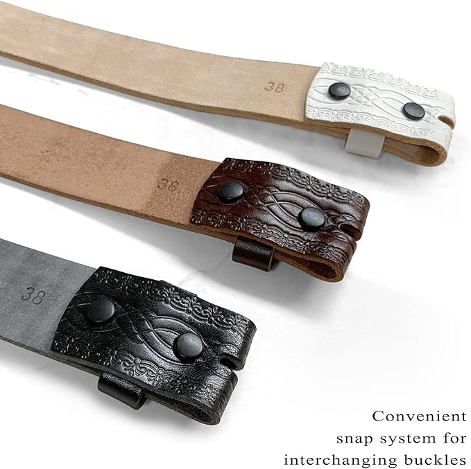 Western Floral Engraved Embossed Tooled Genuine Leather Belt Strap or Belt 1-1/2"(38mm) Wide, Multi-Style Options