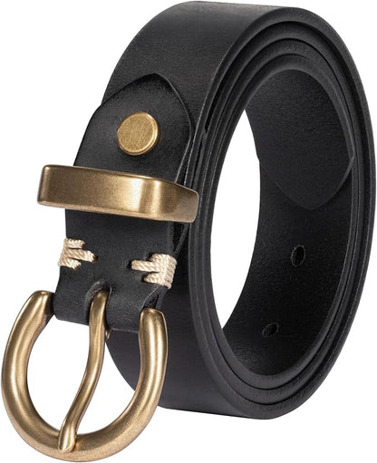 Womens Belts for Jeans Genuine Leather Belt Vintage Solid Brass Circle buckle Gift Box Packaging