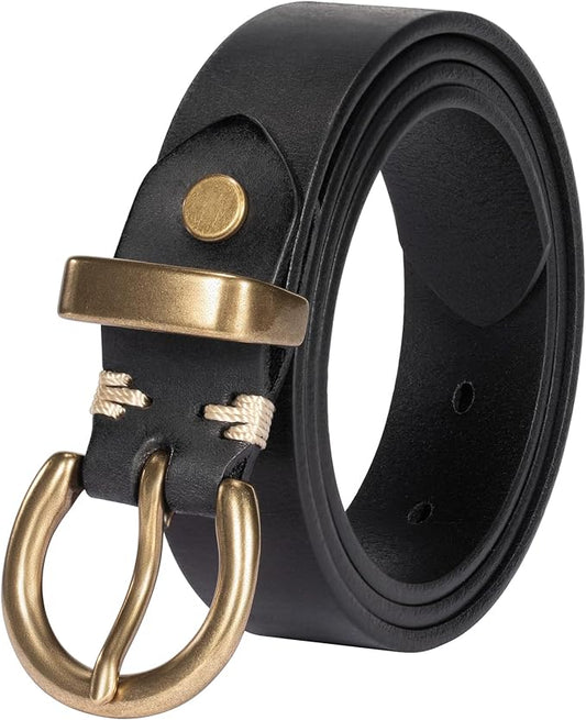 Womens Belts for Jeans Genuine Leather Belt Vintage Solid Brass Circle buckle Gift Box Packaging