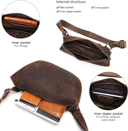 NIUCUNZH Genuine Leather Mens Sling Bag for Women Vintage Small Crossbody Bags Purse for Hiking Travel Chest Daypack