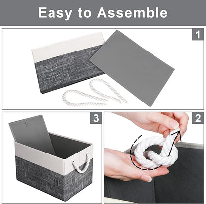 Fab totes Storage Bins [6-Pack], Foldable Storage Baskets for Organizing Toys, Books, Shelves, Closet, Large Storage Box with Rope Handles, Sturdy Organizer Bins, White & Black