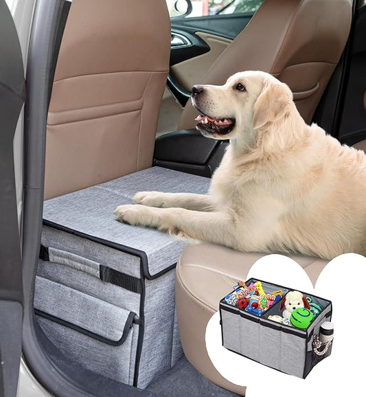 Back Seat Extender for Dogs up to 120LBS, Car Seat with Pocket, Portable Dog Back Seat Extender for Road Trip, Car Organizer Gap Filler Keep Dog from Falling into The Foot Space