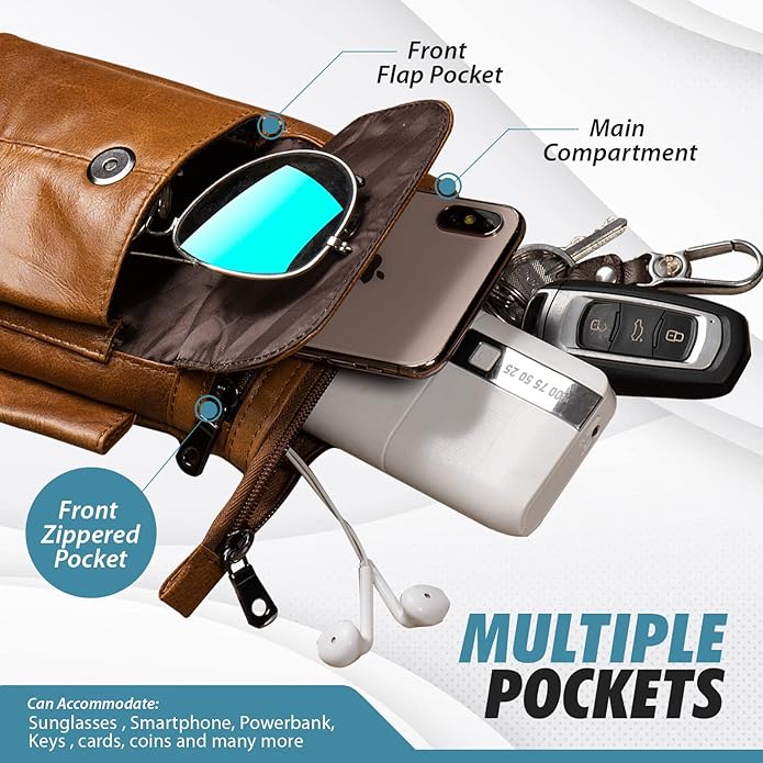 Hengwin Genuine Leather Small Crossbody Purse for Men Women, Travel Passport Wallet Cell Phone Shoulder Holster Belt Pouch Messenger Bag