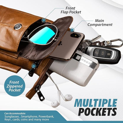 Hengwin Genuine Leather Small Crossbody Purse for Men Women, Travel Passport Wallet Cell Phone Shoulder Holster Belt Pouch Messenger Bag