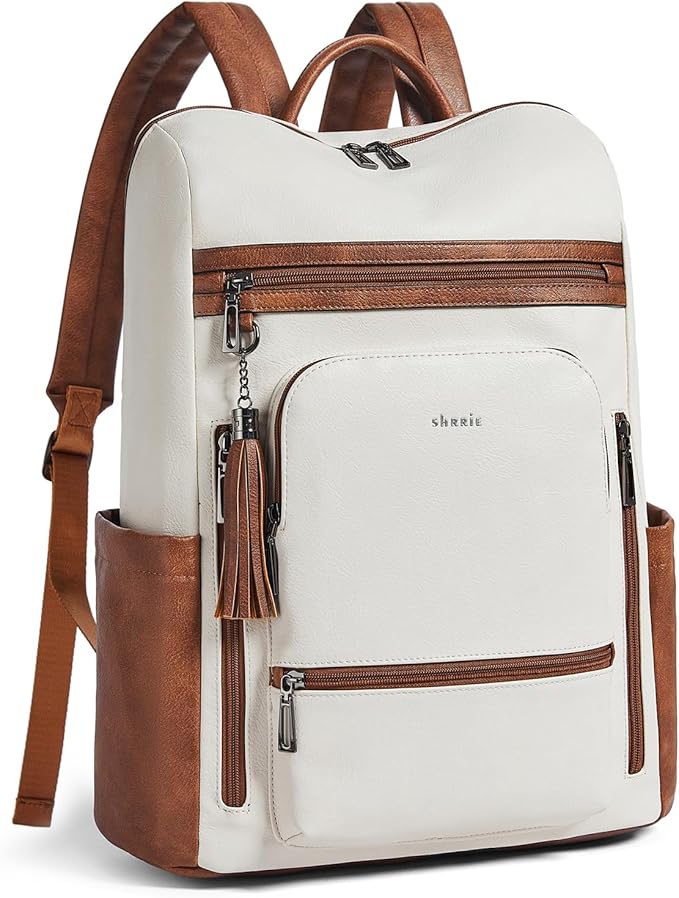 Shrrie Upgraded Large Travel Laptop Backpack with Laptop Compartmetn Fits 17 inch Laptop,Waterproof Vegan Leather Computer Backpack for Women and Men Work Business College