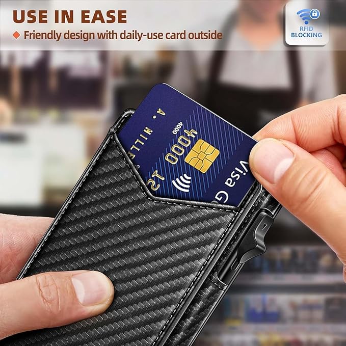 Genuine Leather Wallet for Men Slim Magnetic Flip Bifold with Money Clip and Metal Card Case Holds 9 Cards Ideal for Gifts and Daily Use (Black-02)