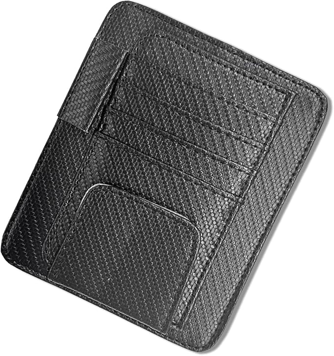 Car Sun Visor Organizer, Multifunctional Auto Visor Document Holder with Sunglasses Clip, Universal Car Interior Accessories Organizer for Drving License, Card, Pen (Carbon Fiber Black)