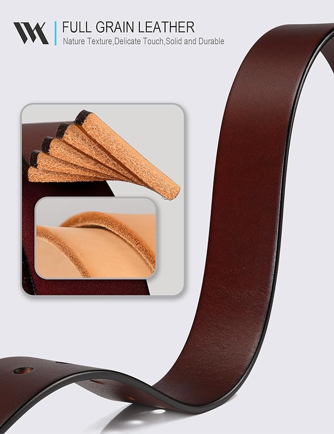 WOLFANT Men's 1.5" Top Full Grain Leather Belt in Gift Box,100% Italian Real Solid Leather