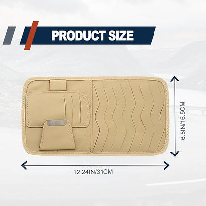 Car Sun Visor Organizer, Car CD Case Holder, Universal Car Eyeglasses Holder Clip with Storage Pockets, for Storing Sunglasses Card Pen Invoice, Beige, Cream-yellow