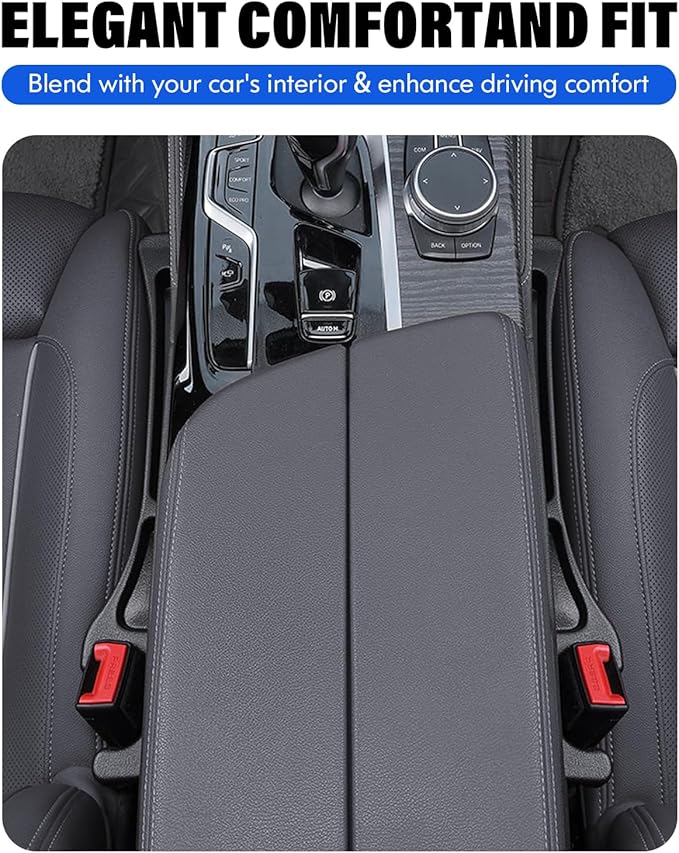 Car Seat Gap Filler, 2 Pack No-Drop Seat Side Gap Seam Filler Organizer with Phone Holder, Universal Fit Fill The Gap Between Seat and Console, Perfect for Car SUV Truck Black