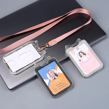 2 Pack Lanyards for id Badges Bling ID Badge Holder with Lanyard for Office, School, Cruise Cards,Travel (Transparent Black and White)