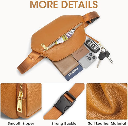 Kattee Fanny Packs for Women, Leather Crossbody Bags for Women Trendy, Small Belt Bag,Fashion Waist Packs with RFID Blocking, Brown