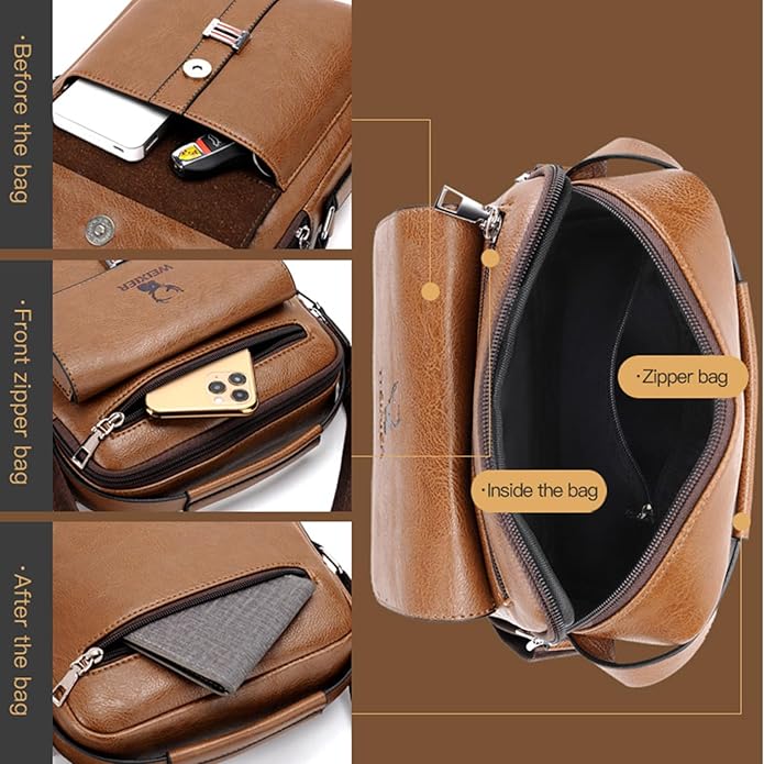 Messenger Bag for Men Crossbody Shoulder Purse Small Vintage PU Leather Satchel Pouch Side Crossover Handbag