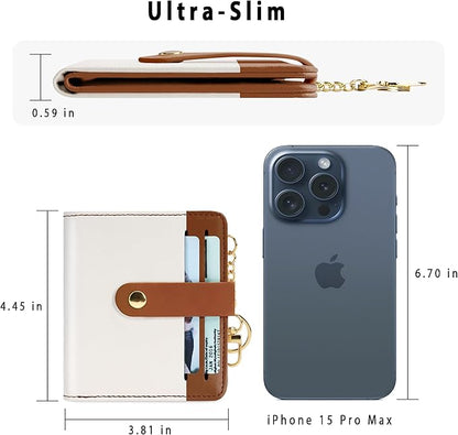 Airkit Small Wallets Woman RFID Blocking Leather Credit Card Holder - with ID Window - Card Wallets for Women - with Zipper Coin Purse - Keychain Wallet
