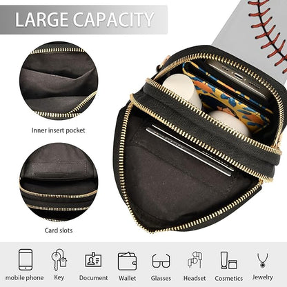 ZAZYXTJ Ball Lace Baseball Crossbody Sling Bag for Women Leather Small Chest Bag Adjustable Straps Daypack for Travel Sport Hiking