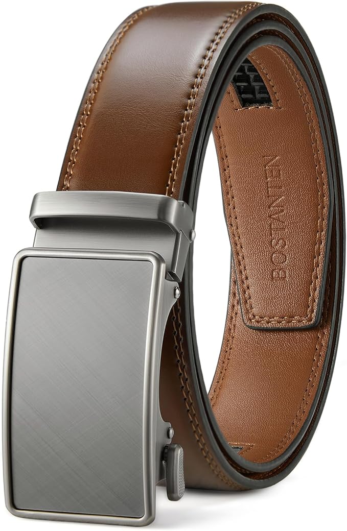 BOSTANTEN Mens Belt Leather Ratchet Belt For Men Dress and Casual with Adjustable Buckle, Trim to Fit