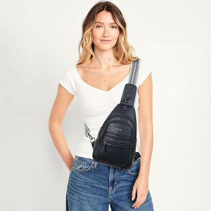 Leresas 7L Sling Bag for Women Vegan Leather Crossbody Purse Chest Bags Fashionable Trendy Fanny Pack with Travel, Black