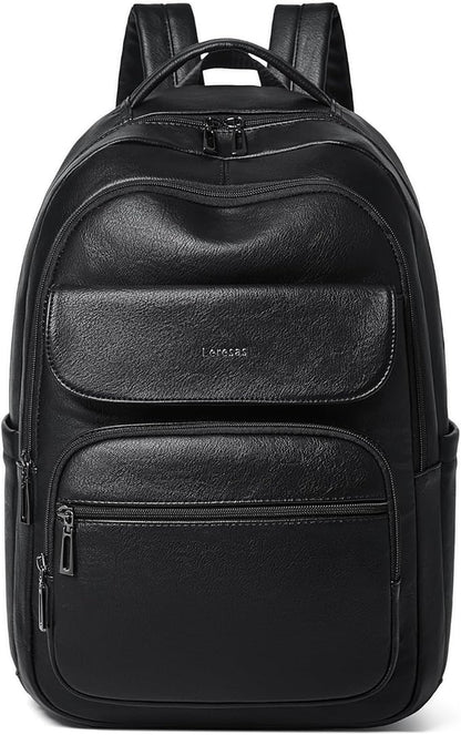 Leresas 37L Backpack Purse for Women Mens Work Travel Teacher Back Pack Laptop Business Vegan Leather Backpack Fashion College Computer Bag Black