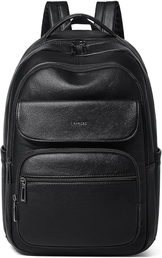 Leresas 37L Backpack Purse for Women Mens Work Travel Teacher Back Pack Laptop Business Vegan Leather Backpack Fashion College Computer Bag Black