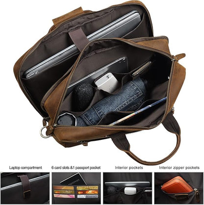 TIDING Leather 15.6" Laptop Backpack Convertible Business Briefcase Crossbody Shoulder Messenger Bag, Brown