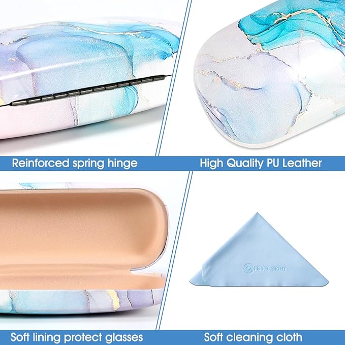 PERFECTSIGHT Hard Shell Eyeglasses Case, PU Leather Protective Glasses Case, Cute Eyeglass Case for Women Men Girls