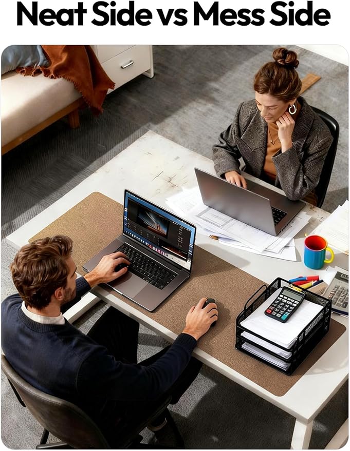 YSAGi Leather Desk Protector, Office Mat, Large Mouse Mat, Non-Slip PU Leather Blotter, Laptop Desk Pad, Waterproof Writing Pad for Office and Home (Bronze, 23.6" x 13.8")