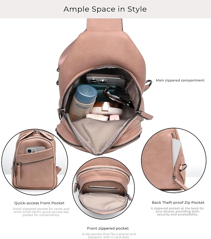 Alldaily Large Sling Bag for Women Crossbody Purse Leather Fashionable Trendy Chest Bag for Travel, Fanny Pack (Dusty Rose)