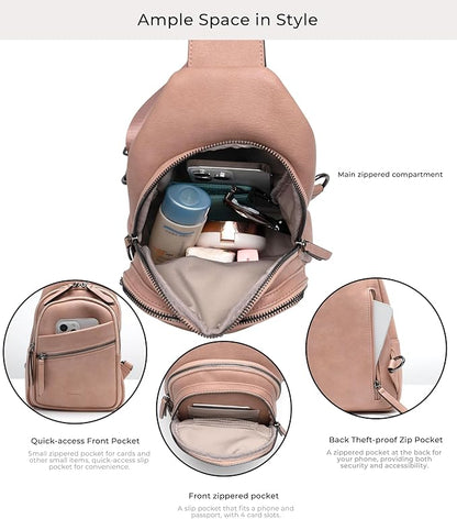 Alldaily Large Sling Bag for Women Crossbody Purse Leather Fashionable Trendy Chest Bag for Travel, Fanny Pack (Dusty Rose)