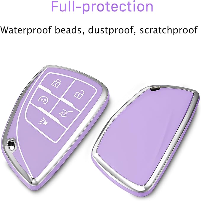 for Chevrolet Key fob Cover TPU Protective Key case,Compatible with 2023 2024 2025 GMC Silverado 1500 Sierra,2500HD 3500HD, Silicone ect Remote Smart Key(Silver Purple)