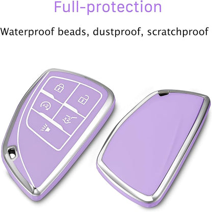 for Chevrolet Key fob Cover TPU Protective Key case,Compatible with 2023 2024 2025 GMC Silverado 1500 Sierra,2500HD 3500HD, Silicone ect Remote Smart Key(Silver Purple)