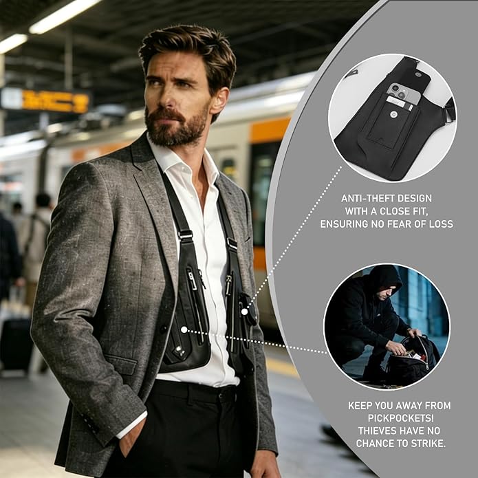 FANNING511 Double Shoulder Armpit Bag for Men Vest Bag Multi Pocket Underarm Pouch for Travel Outdoor Running cycling