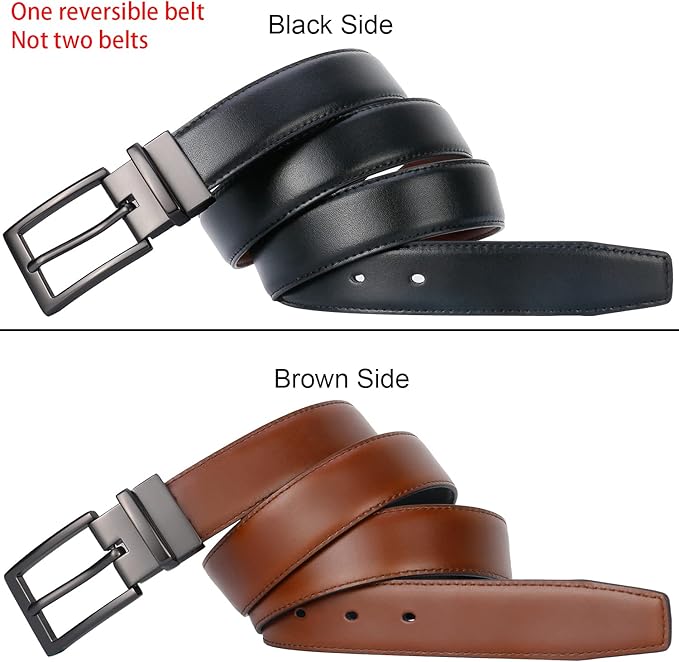 Lavemi Mens Belt Reversible 100% Italian Leather Dress Casual,One Reverse for 2 Colors,Trim to Fit