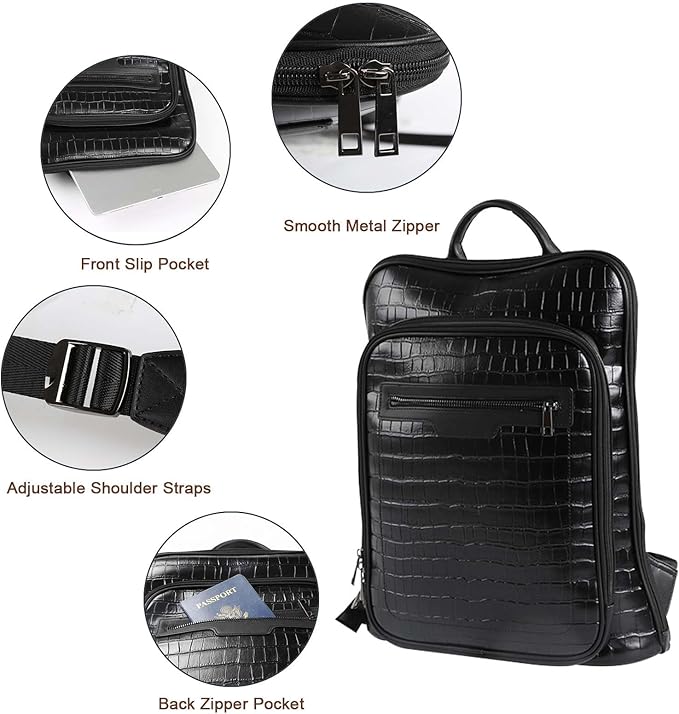 Leather Laptop Backpack, Women and Men Backpack Travel Business Work College Water Resistant Anti Theft Daypack Large fits for 15.6 inch Notebook Computer bag, Black…