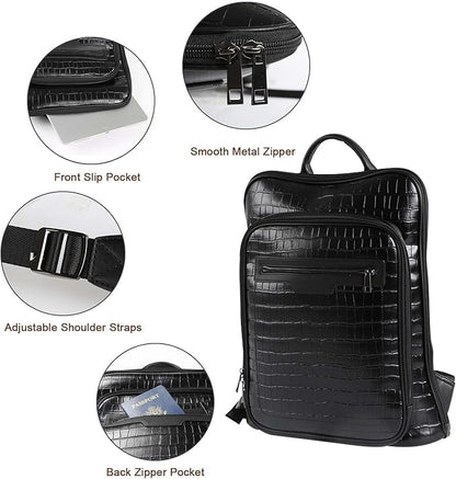 Leather Laptop Backpack, Women and Men Backpack Travel Business Work College Water Resistant Anti Theft Daypack Large fits for 15.6 inch Notebook Computer bag, Black…