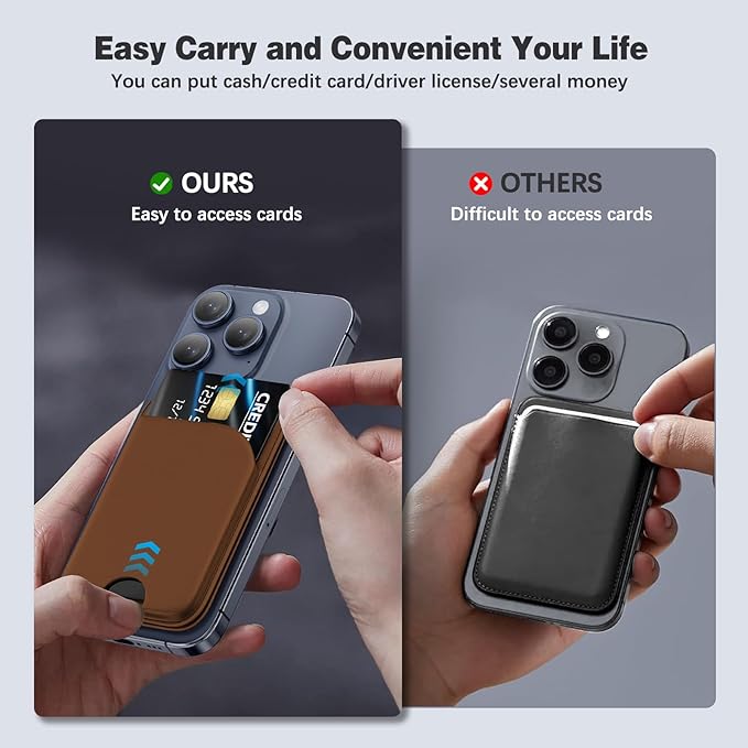 QYQBOON Mag-Safe Wallet for iPhone - Lightweight Magnetic Phone Wallet Stand With Adjustable Leather Card Holder for iPhone 17/16/15/14/13/12 Series, Not for Mini (Brown)
