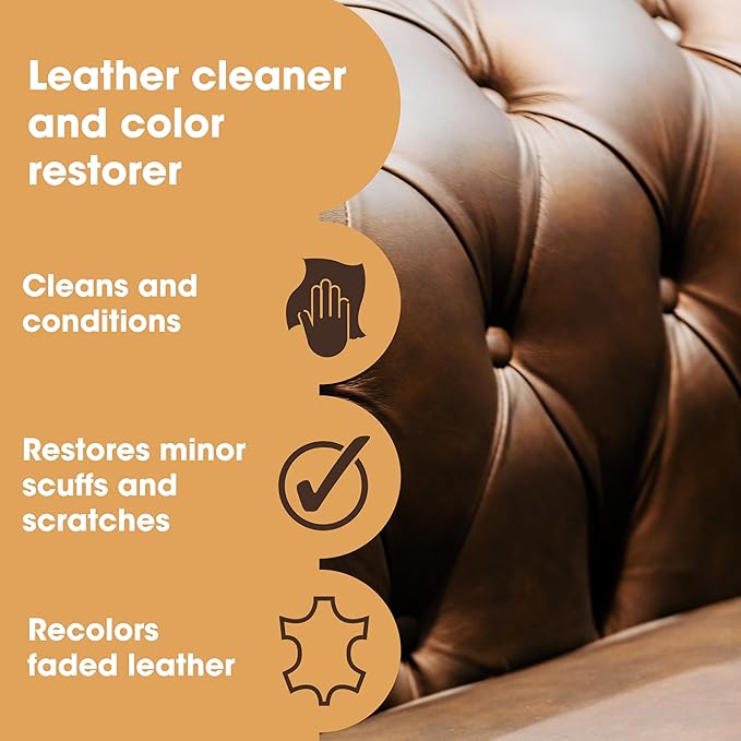 Furniture Clinic Leather Easy Restoration Kit | with Leather Recoloring Balm, Cleaner, Sponge, and Cloth | Leather Repair Kit for Scratched and Faded Furniture (Beige)