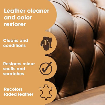 Furniture Clinic Leather Easy Restoration Kit | with Leather Recoloring Balm, Cleaner, Sponge, and Cloth | Leather Repair Kit for Scratched and Faded Furniture (Dark Brown)