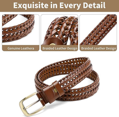 SENDEFN Leather Braided Belts for Men, 1 3/8" Casual Woven Leather Belt for Men Jeans Golf Dress Pants with Gift Box