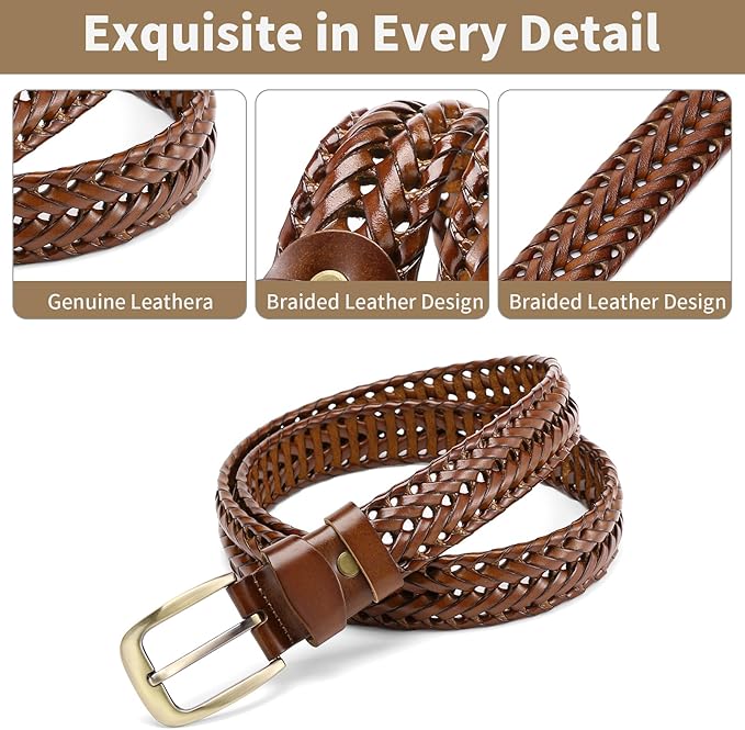 SENDEFN Leather Braided Belts for Men, 1 3/8" Casual Woven Leather Belt for Men Jeans Golf Dress Pants with Gift Box