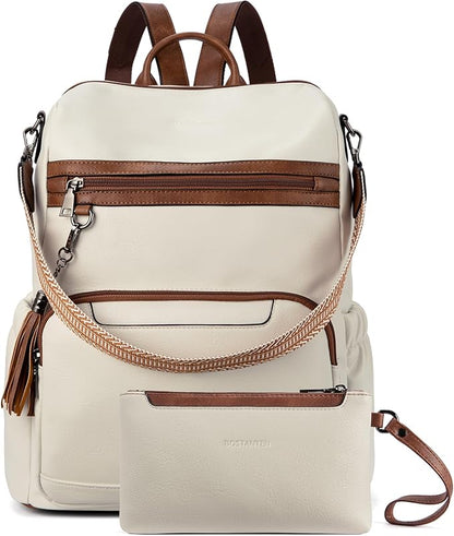 BOSTANTEN PU Leather Laptop Backpack for Women Designer Travel Backpack with Laptop Compartment Ladies Computer Shoulder Bags