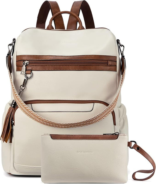 BOSTANTEN PU Leather Laptop Backpack for Women Designer Travel Backpack with Laptop Compartment Ladies Computer Shoulder Bags
