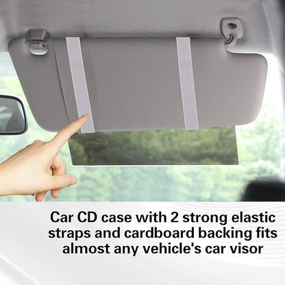 TIESOME CD Case Holder for Car, DVD Vehicle Visor Storage Organizer Large Capacity CD Visor Case Car Sun Visor Organizer with 12 DVD Storage Sleeves 1 Mesh Pocket 1 Pen Holder and Elastic Strap (Grey)